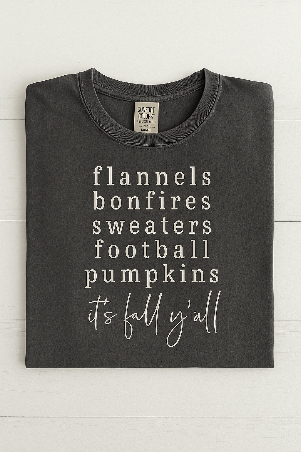 Woman wearing Comfort Colors Graphite fall graphic t-shirt – cozy autumn outfit for pumpkin patch