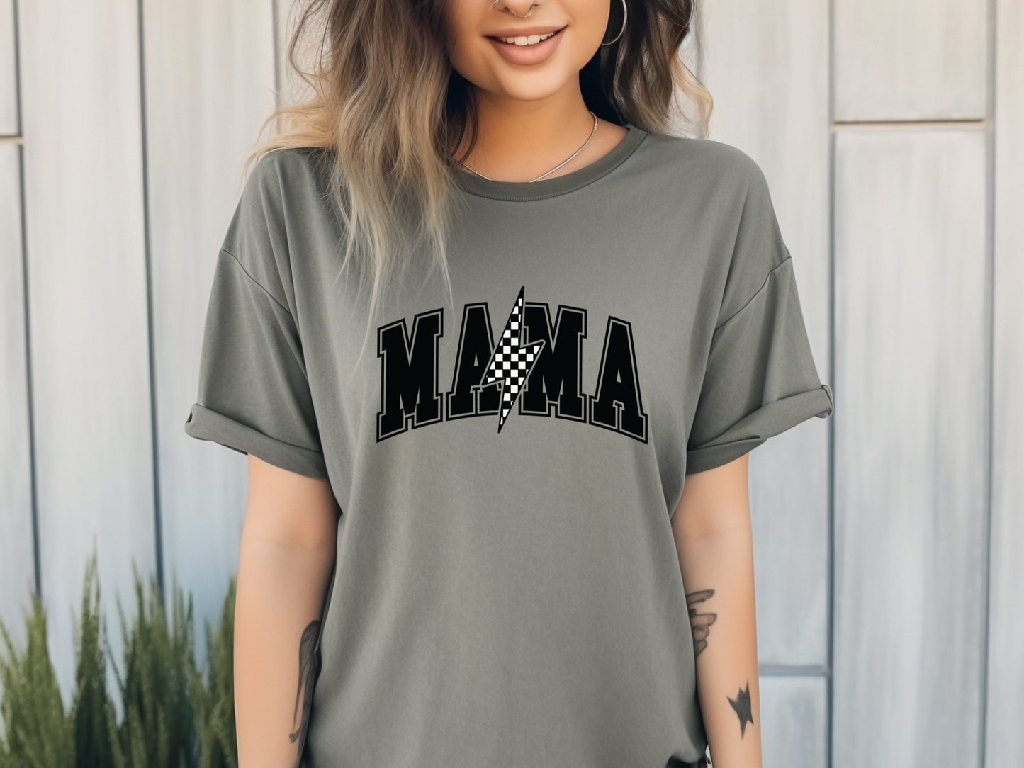 Comfort Colors® Checkered Lightning Bolt Mama Tee