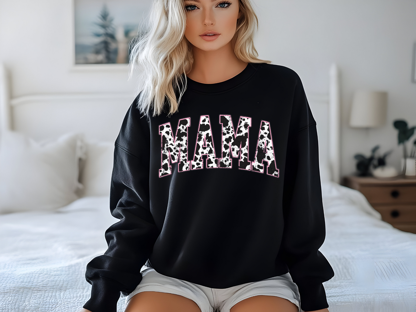 Gildan Mama Pink Cow Western Crew Neck