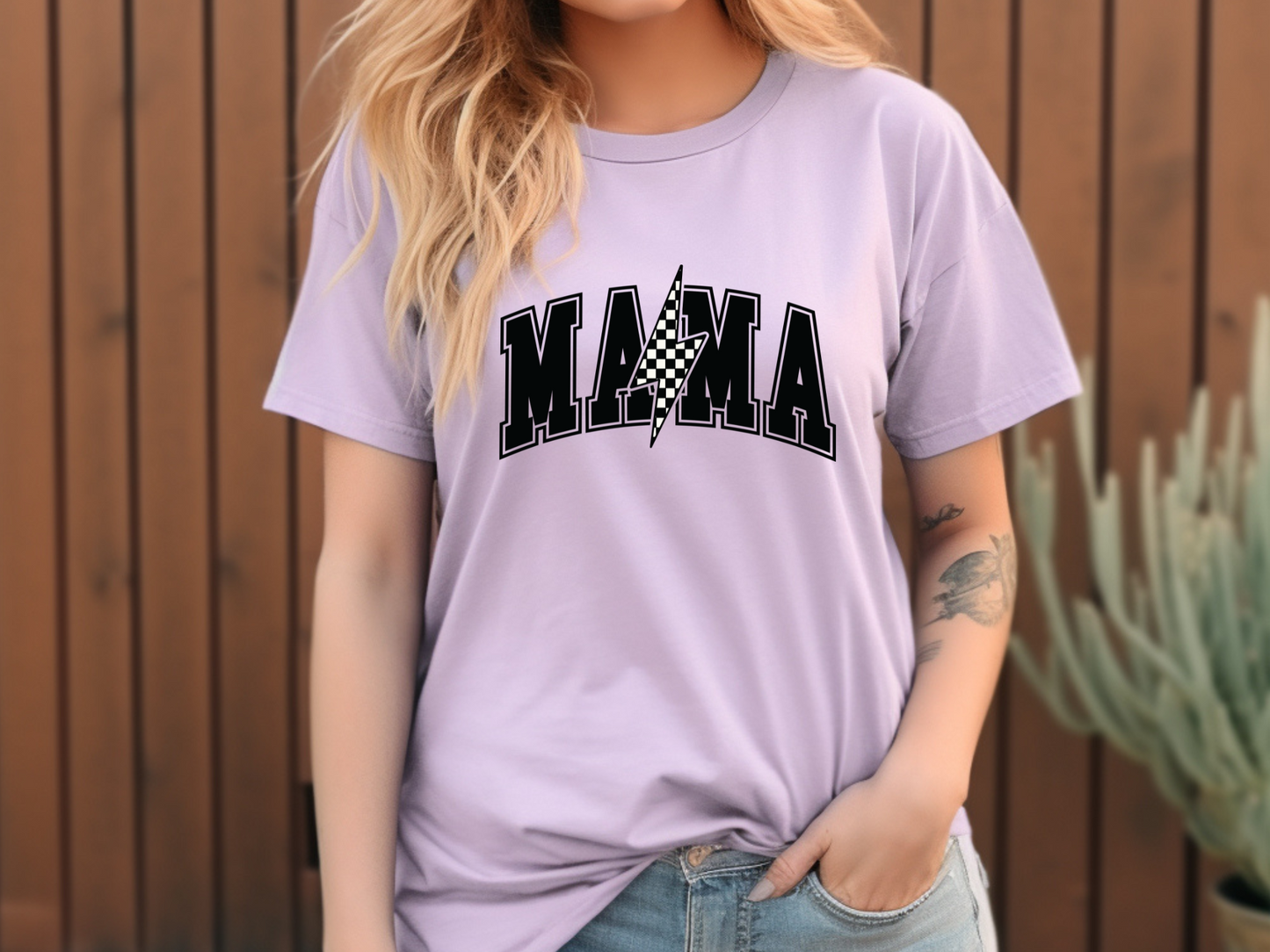 Comfort Colors® Checkered Lightning Bolt Mama Tee