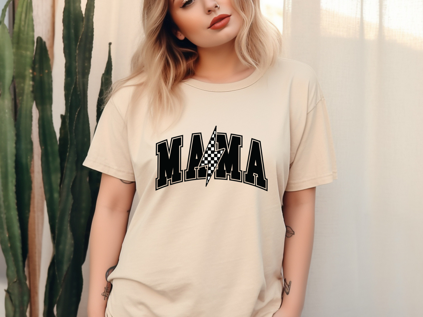 Comfort Colors® Checkered Lightning Bolt Mama Tee