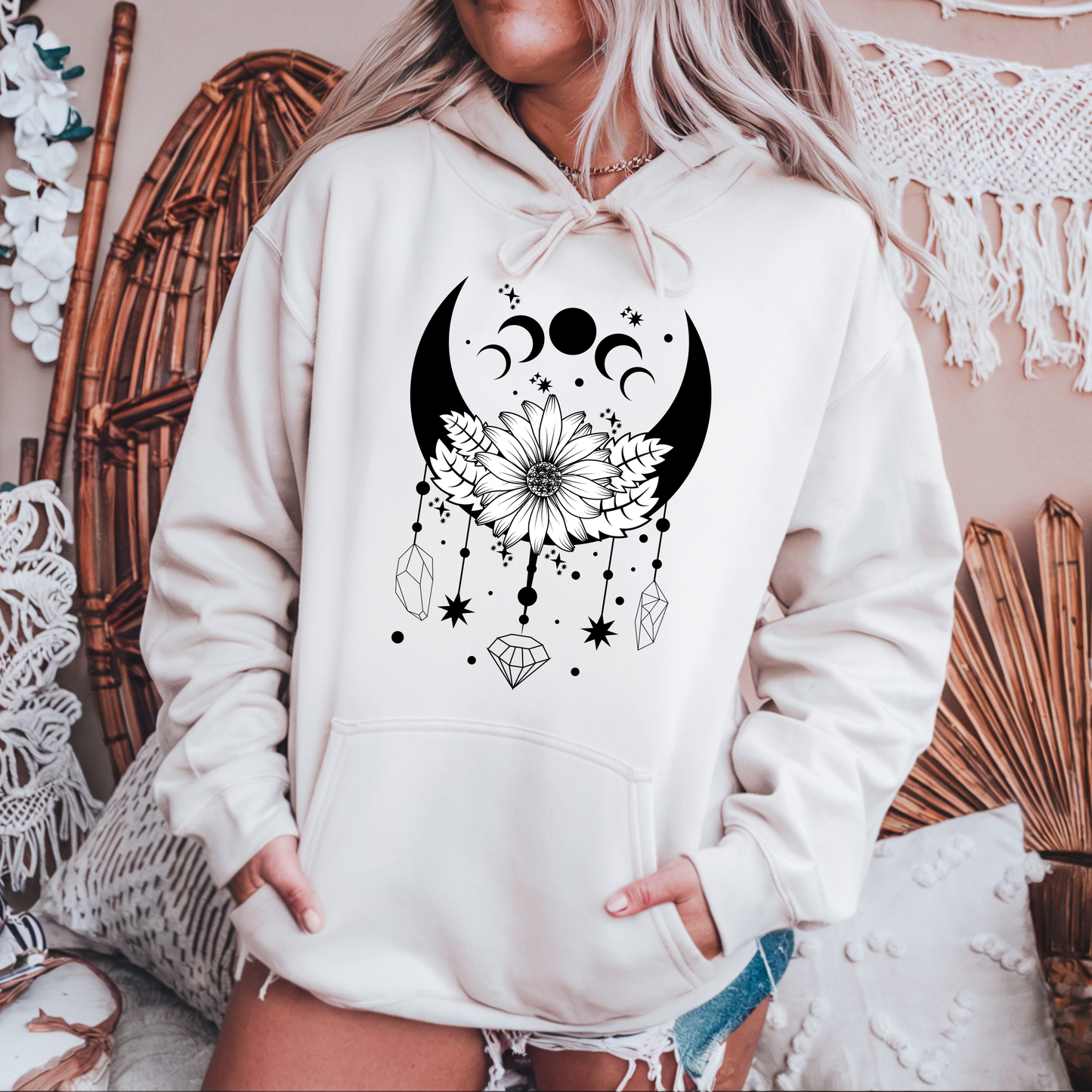 Moon Phase Floral Hoodie