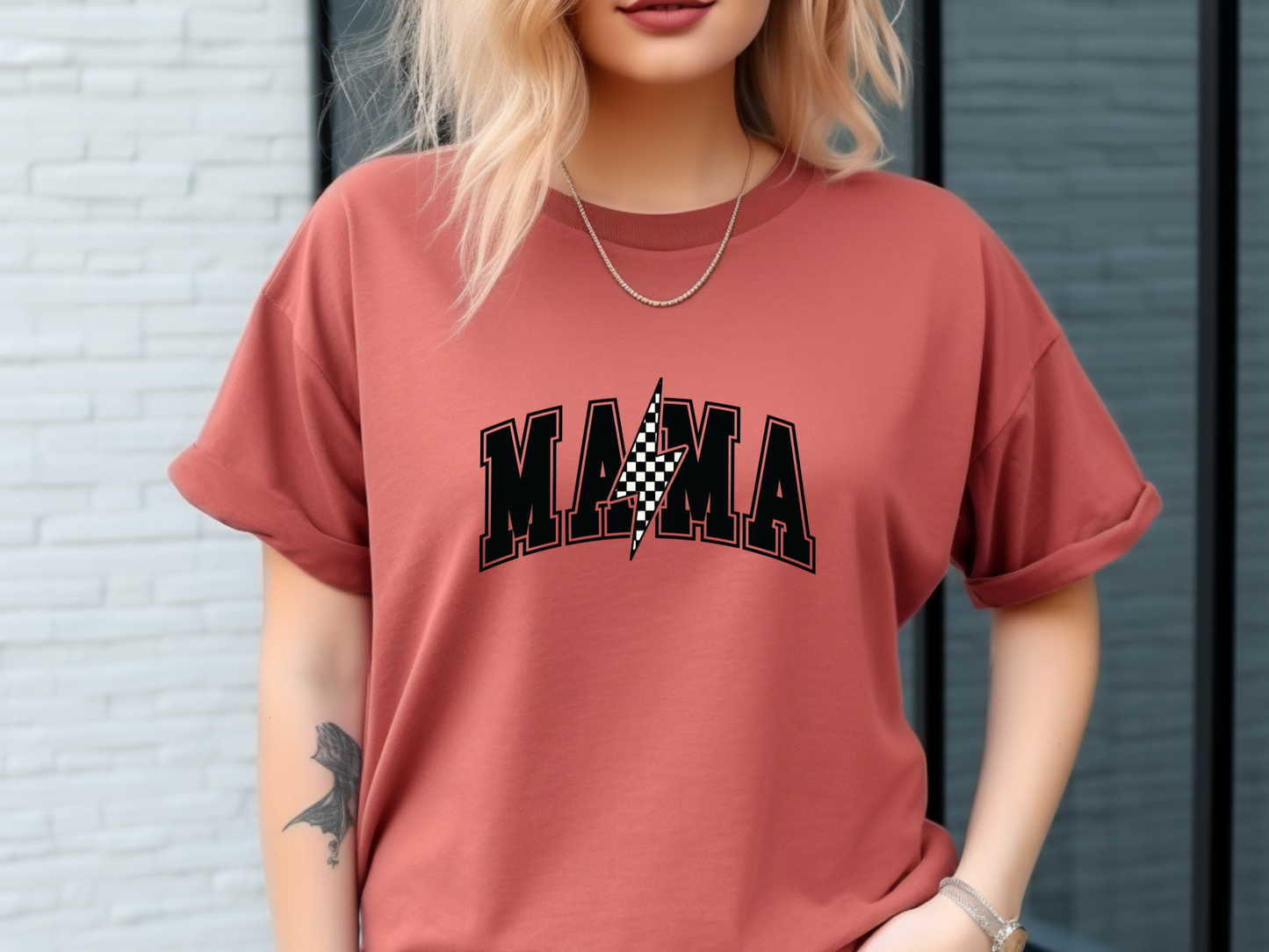 Comfort Colors® Checkered Lightning Bolt Mama Tee