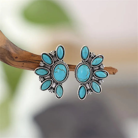 Turquoise Crescent Cluster Earrings