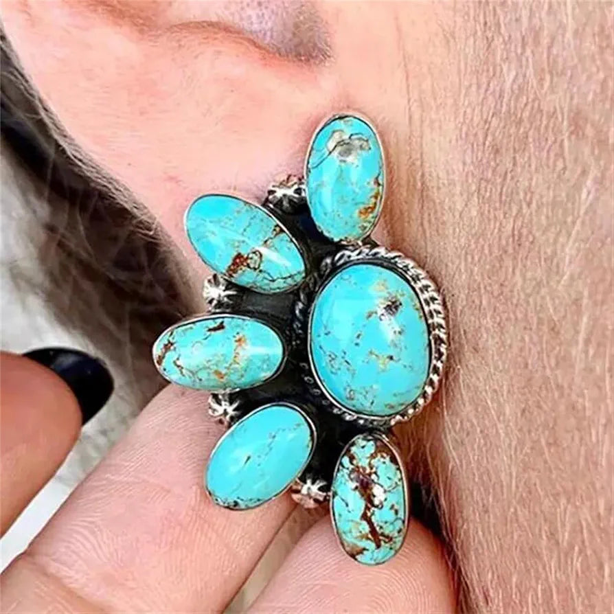 Turquoise Crescent Cluster Earrings