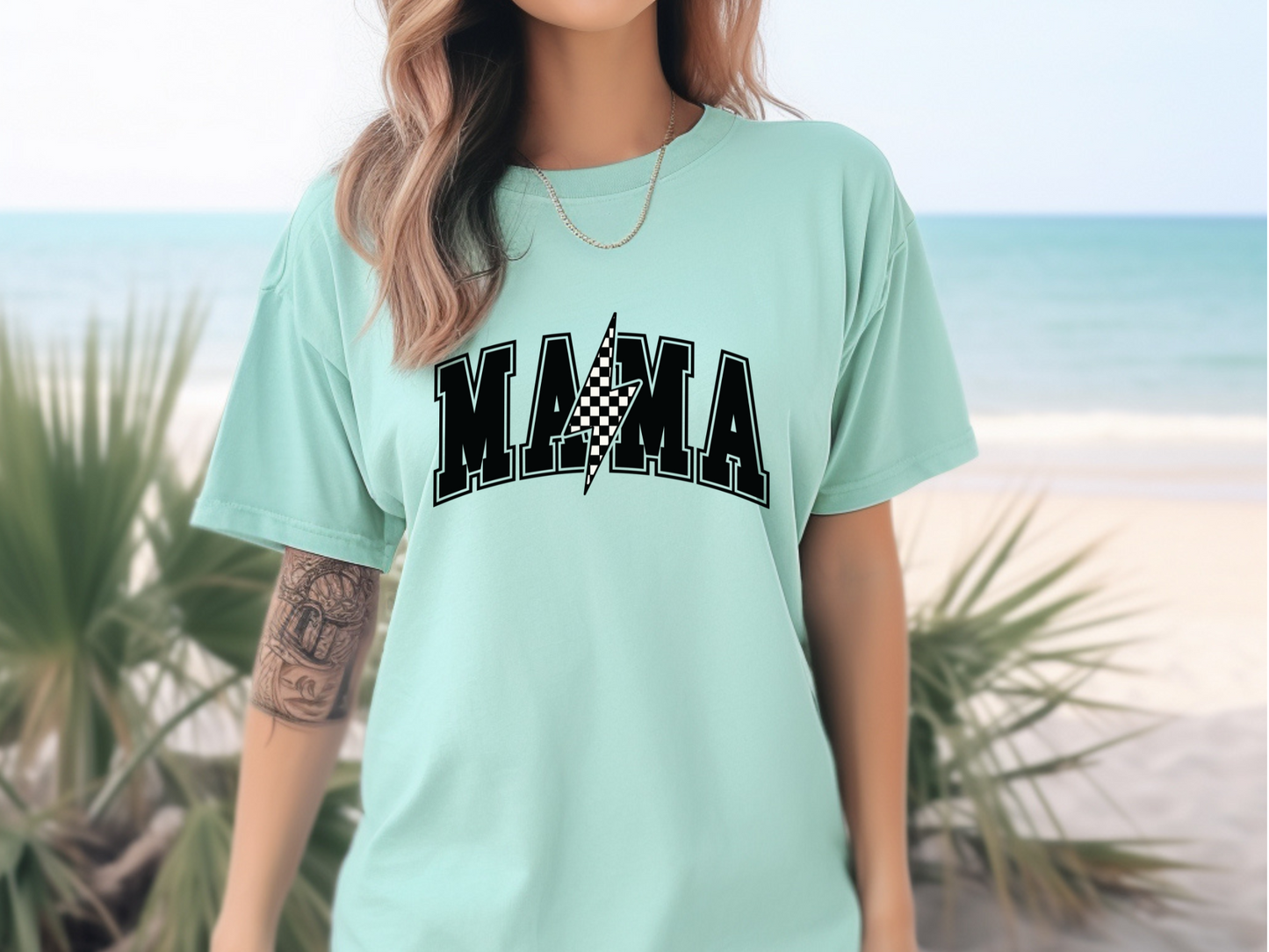 Comfort Colors® Checkered Lightning Bolt Mama Tee