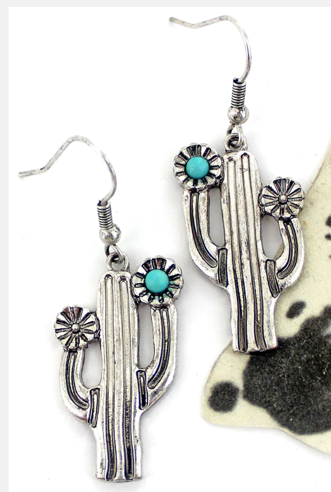 Silverstone and Turquoise Cactus Earrings