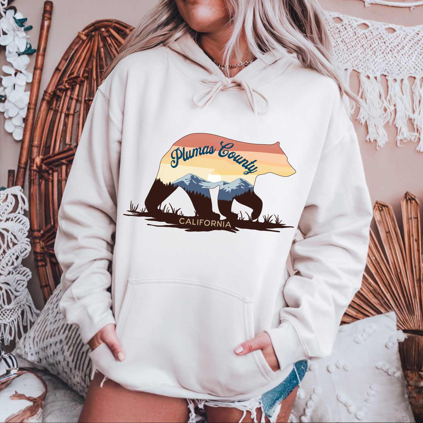 Plumas County Sunset Bear Hoodie