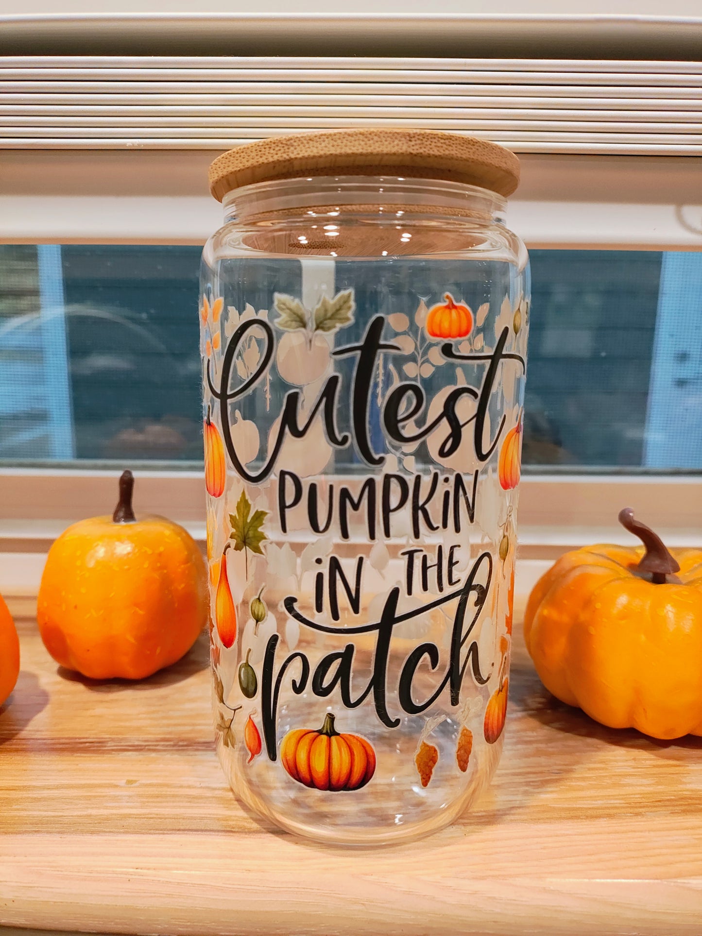 Cutest Pumpkin 16OZ Glass Can with Bamboo Lid