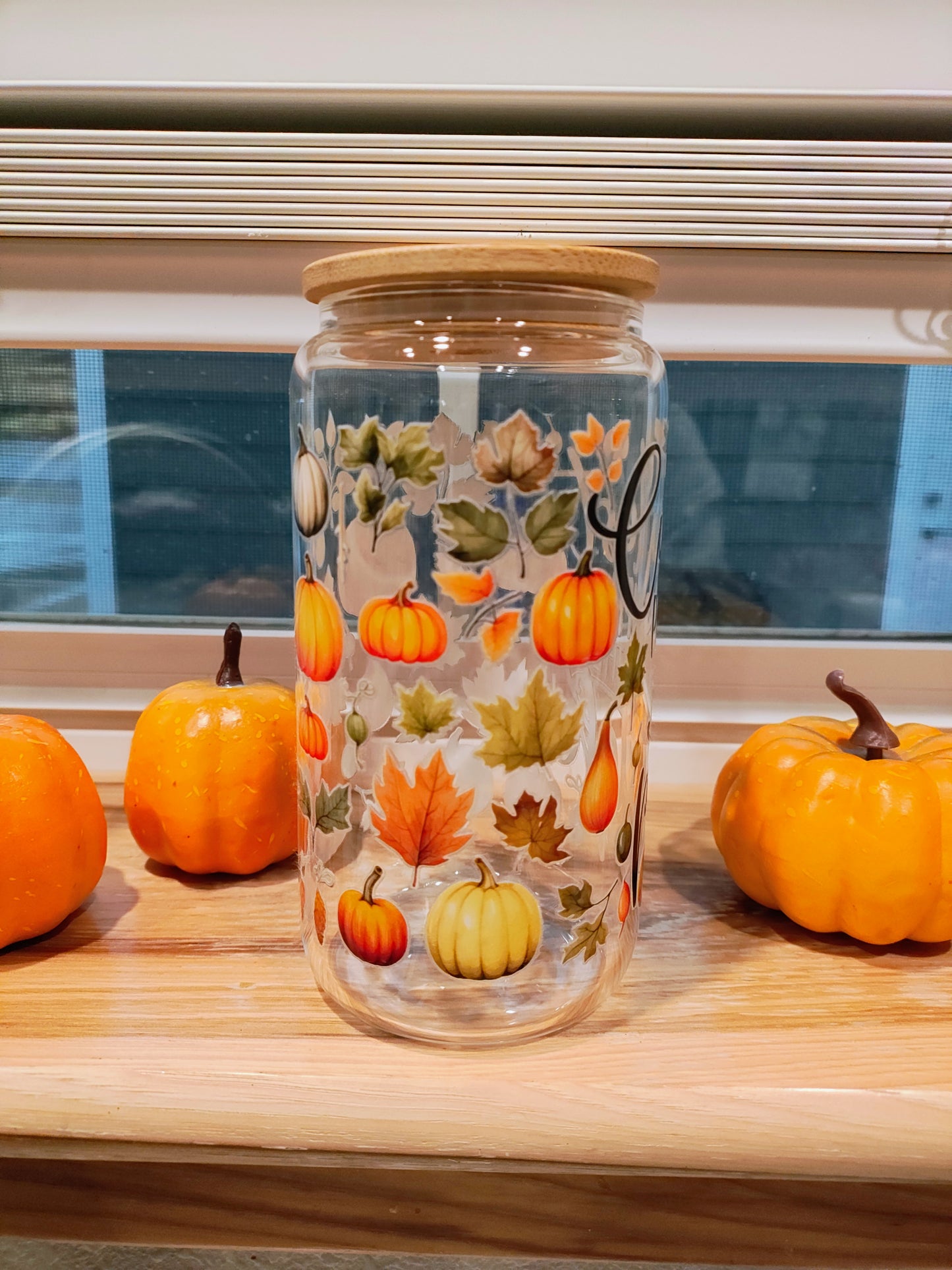 Cutest Pumpkin 16OZ Glass Can with Bamboo Lid