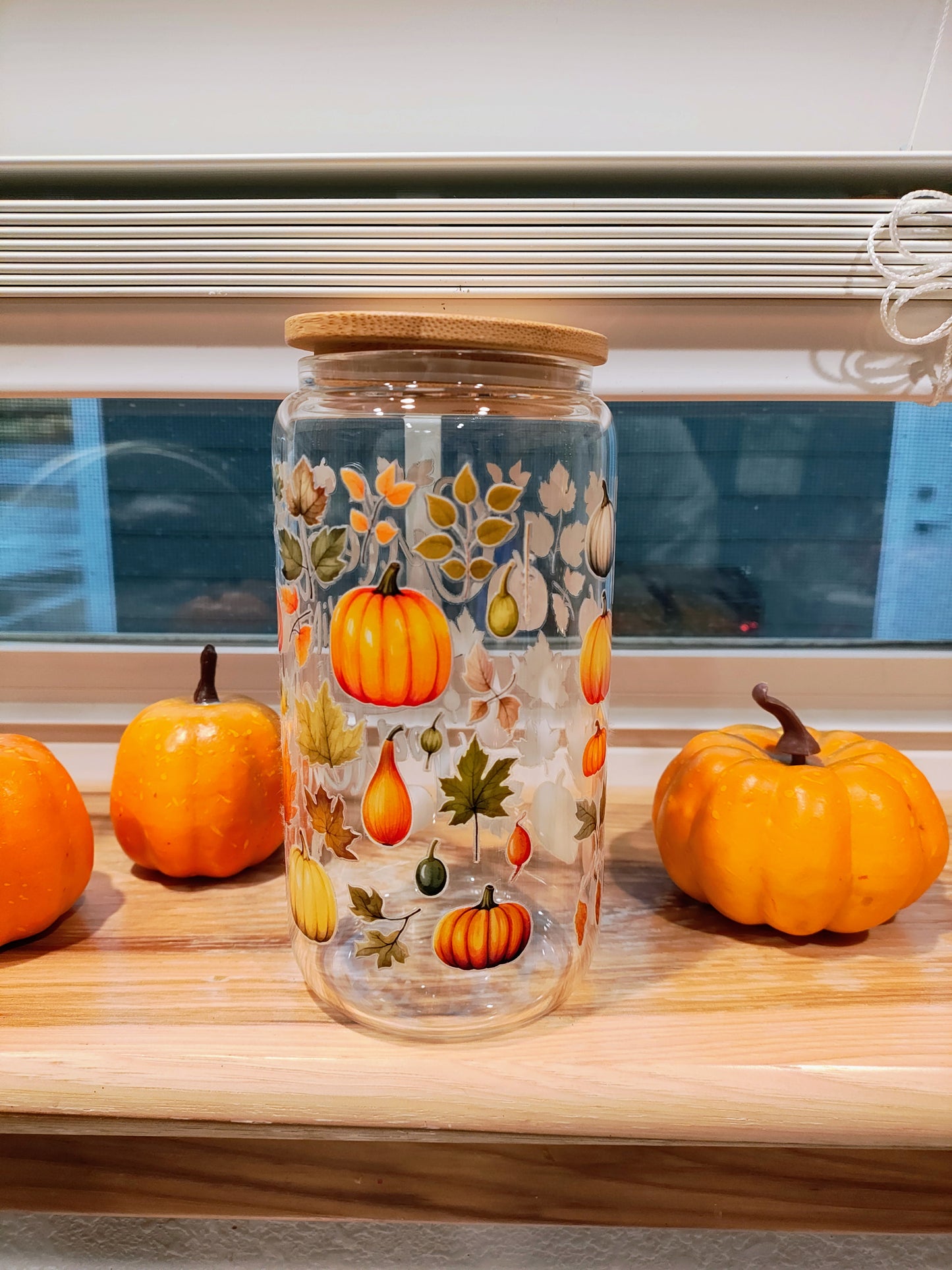 Cutest Pumpkin 16OZ Glass Can with Bamboo Lid