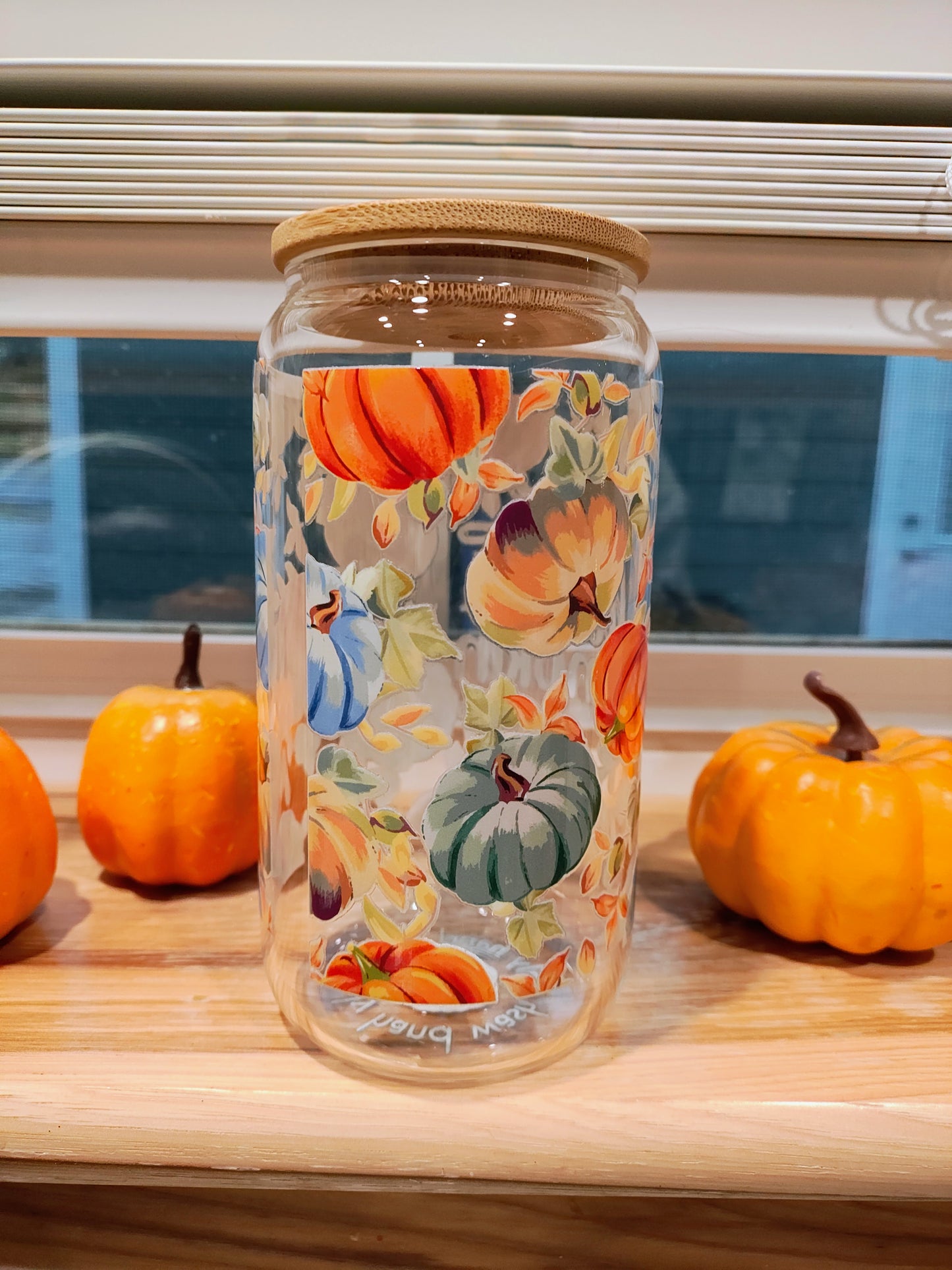 Hello Pumpkin 16OZ Glass Can with Bamboo Lid